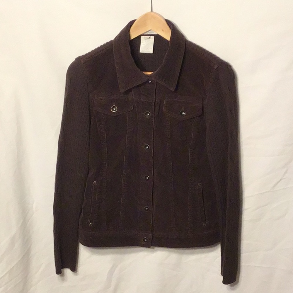 FOJ sweater jacket women’s corduroy brown button up collar long sleeve